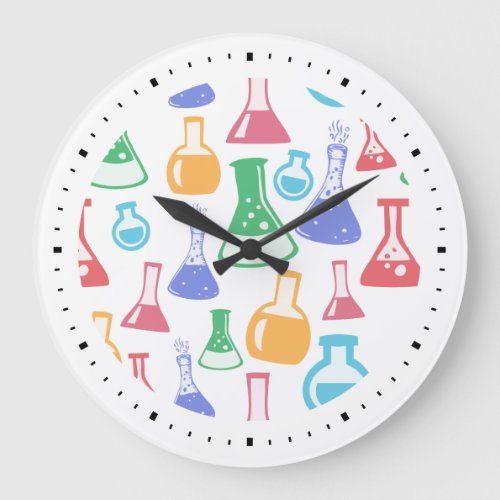 Beakers and Flasks Fun Science Pattern Large Clock