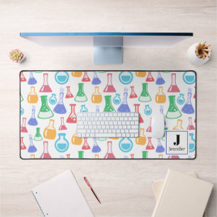 Beakers and Flasks Fun Science Pattern Monogram Desk Mat