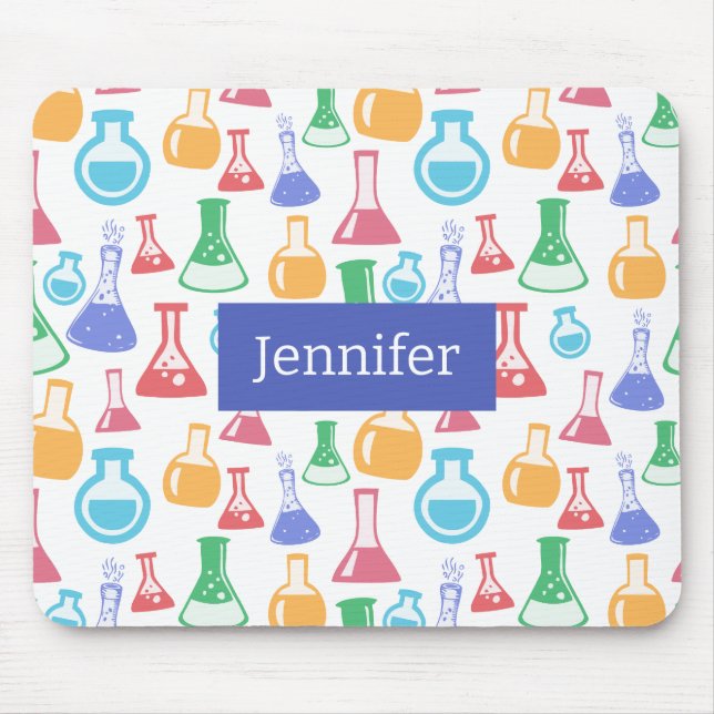 Beakers and Flasks Fun Science Pattern Mouse Pad (Front)
