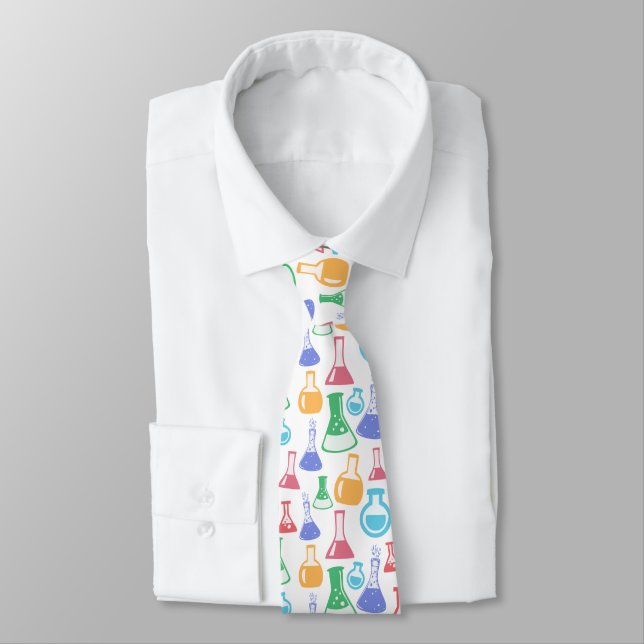 Beakers and Flasks Fun Science Pattern Neck Tie (Tied)