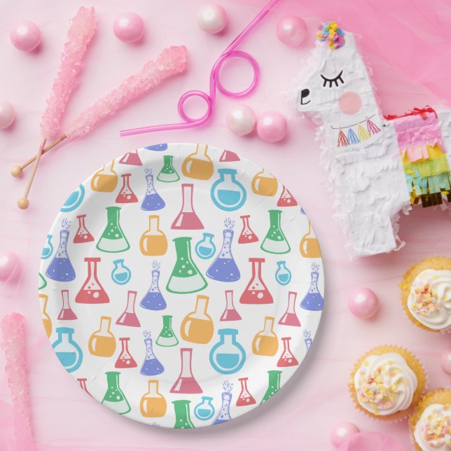 Beakers and Flasks Fun Science Pattern Paper Plates (Party)
