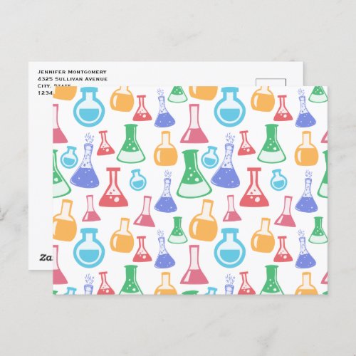 Beakers and Flasks Fun Science Pattern Postcard