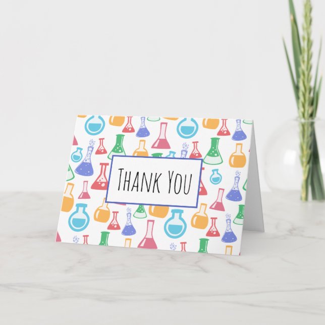 Beakers and Flasks Fun Science Pattern Thank You Card (Front)
