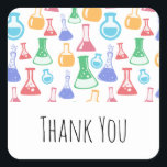 Beakers and Flasks Fun Science Pattern Thank You Square Sticker<br><div class="desc">Thank you stickers with a fun and colorful pattern. Research scientist vibe with beakers and flasks of different shapes and sizes in bright happy colors.</div>