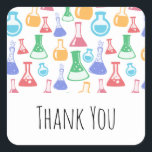 Beakers and Flasks Fun Science Pattern Thank You Square Sticker<br><div class="desc">Thank you stickers with a fun and colorful pattern. Research scientist vibe with beakers and flasks of different shapes and sizes in bright happy colors.</div>