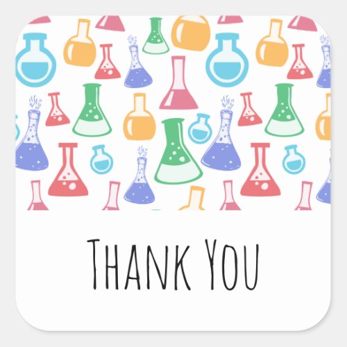 Beakers and Flasks Fun Science Pattern Thank You Square Sticker