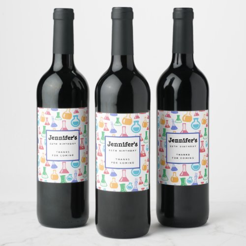 Beakers and Flasks Fun Science Pattern Wine Label