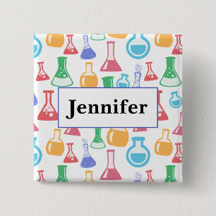Beakers and Flasks Fun Science Pattern with a Name Button
