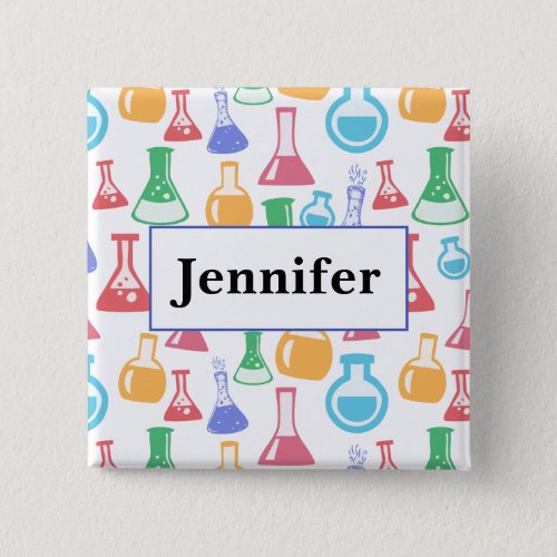 Beakers and Flasks Fun Science Pattern with a Name Button