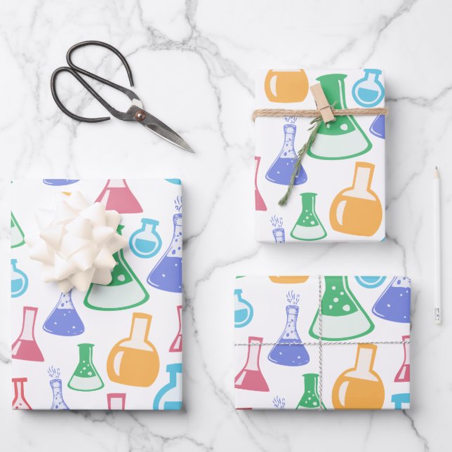 Beakers and Flasks Fun Science Pattern Wrapping Paper Sheets (Front)