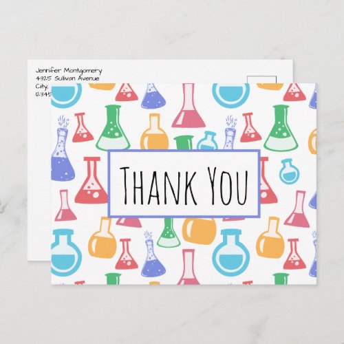 Beakers and Flasks Science Pattern Thank You Postcard
