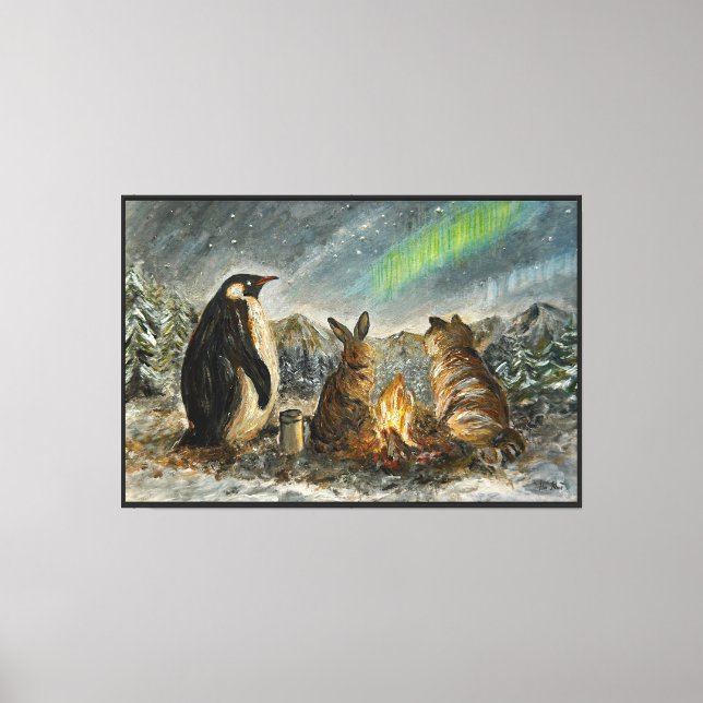 Beam Lingering Whimsical Aurora Animals Painting Canvas Print (Front)