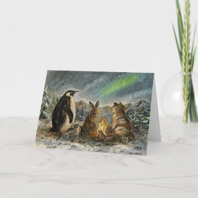 Beam Lingering Whimsical Aurora Animals Painting Card (Front)