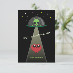 Beam Me Up UFO Kids Valentine Card   Black & Red