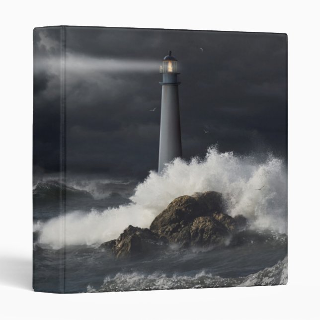 Beam of Light Shining into Stormy Ocean 3 Ring Binder (Front/Spine)