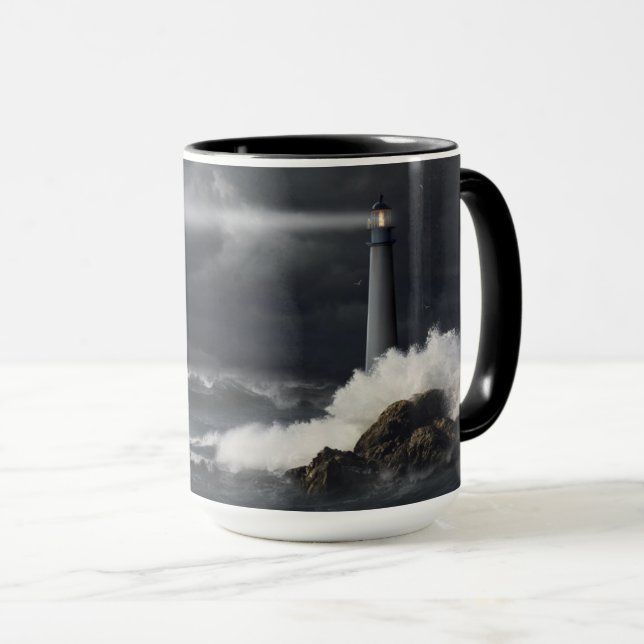 Beam of Light Shining into Stormy Ocean Mug (Front Right)