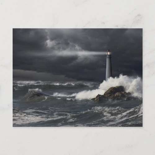 Beam of Light Shining into Stormy Ocean Postcard