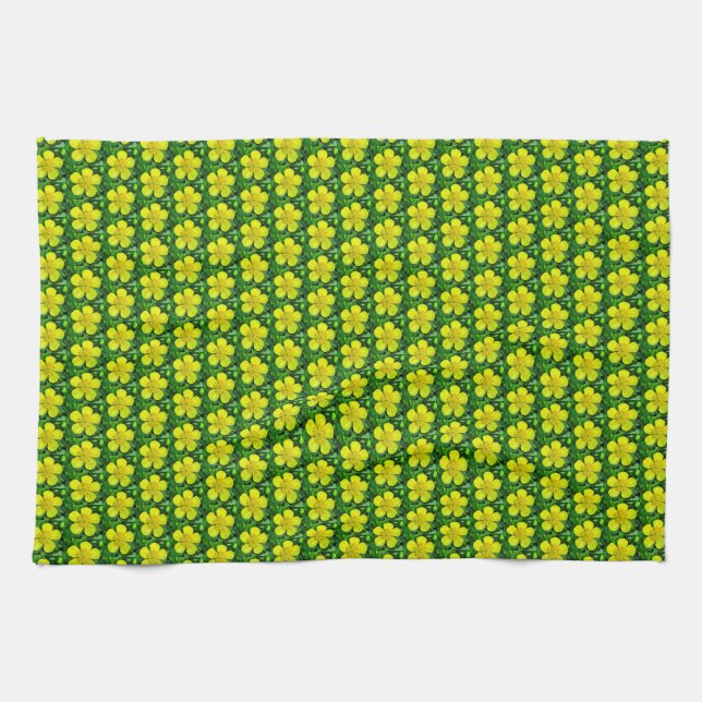 Beaming Buttercup Flower. Kitchen Towel (Horizontal)