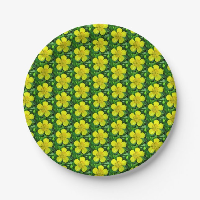 Beaming Buttercup Flower. Paper Plates (Front)