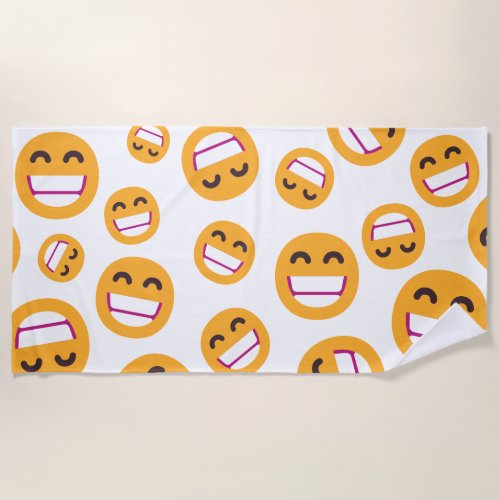 Beaming Face Smiling Eyes Cute Custom Colors Emoji Beach Towel