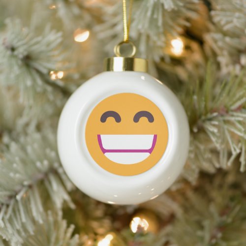 Beaming Face Smiling Eyes Cute Custom Colors Emoji Ceramic Ball Christmas Ornament