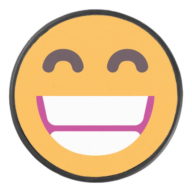 Beaming Face Smiling Eyes Cute Custom Colors Emoji Hockey Puck (Front)