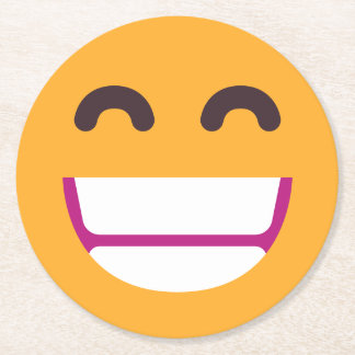 Beaming Face Smiling Eyes Cute Custom Colors Emoji Round Paper Coaster
