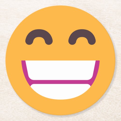 Beaming Face Smiling Eyes Cute Custom Colors Emoji Round Paper Coaster