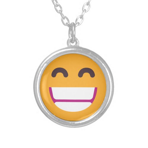 Beaming Face Smiling Eyes Cute Custom Colors Emoji Silver Plated Necklace