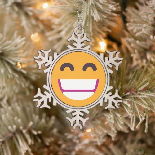 Beaming Face Smiling Eyes Cute Custom Colors Emoji Snowflake Pewter Christmas Ornament