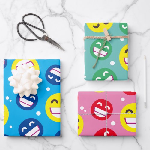 Beaming Face Smiling Eyes Emojis Editable Colors Wrapping Paper Sheets