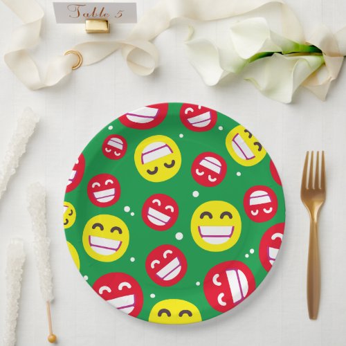 Beaming Face Smiling Eyes Emojis Green Red Custom Paper Plates