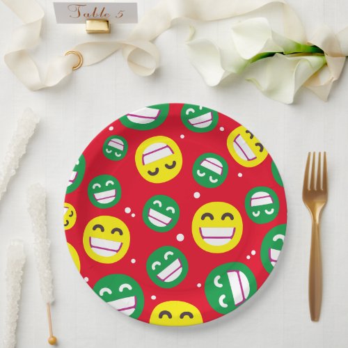Beaming Face Smiling Eyes Emojis Red Green Custom Paper Plates