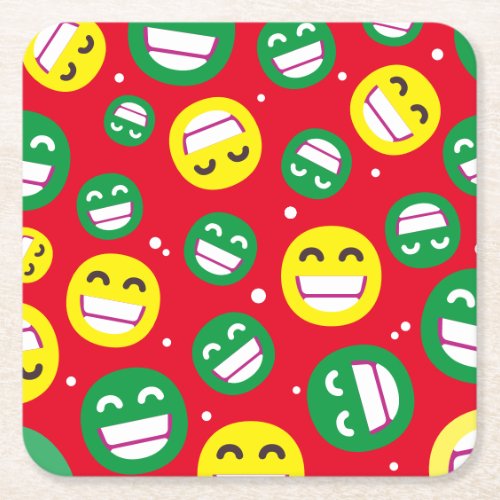 Beaming Face Smiling Eyes Emojis Red Green Custom Square Paper Coaster