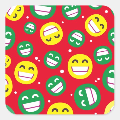 Beaming Face Smiling Eyes Emojis Red Green Custom Square Sticker