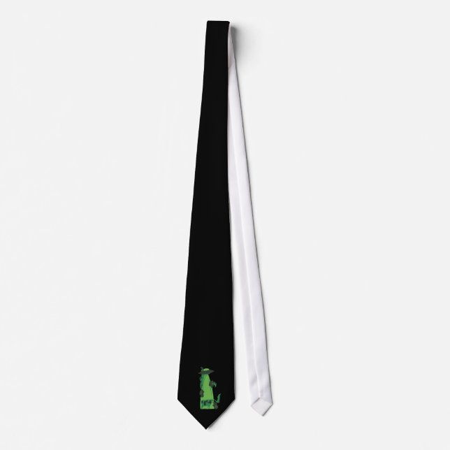 beaming up cow green neck tie (Front)