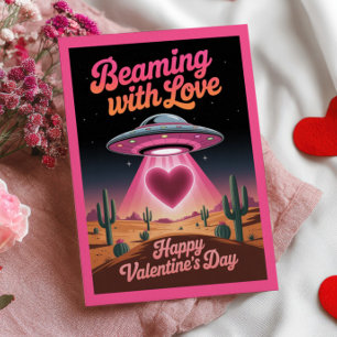 Beaming With Love UFO Pun Funny Valentine's Day Postcard