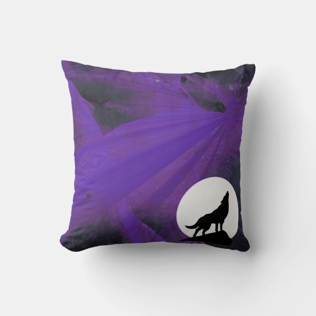 Beaming Wolf Howl Throw Pillow (Front)