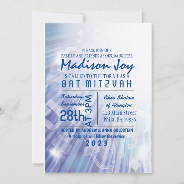 BEAMS OF LIGHT Bar Bat Mitzvah Invitation (Front)