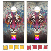BEAN BAG TOSS GAME PAINTED TIGER AND KANJI POWER