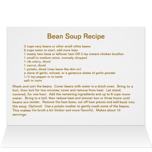 Bean Soup Recipe on a Card (Inside Horizontal (Top))