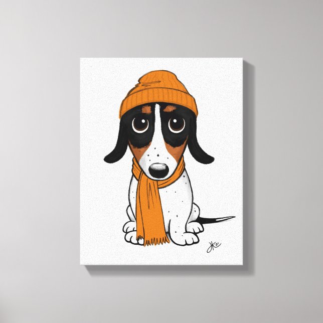 Beanie Dog | Cute Piebald Dachshund  Canvas Print (Front)