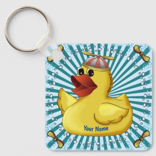 Beanie Hat Rubber Duck  custom name Keychain