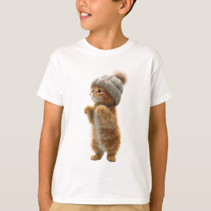 Beanie Kitten Standing Ginger Cat Kids T-Shirt