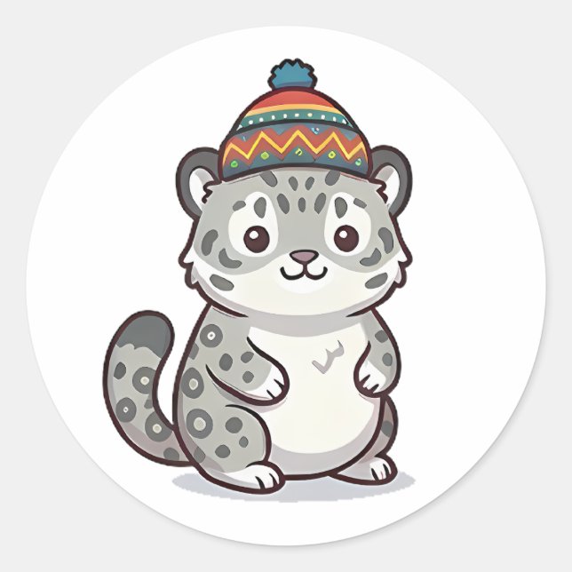 Beanie Leopard Classic Round Sticker (Front)