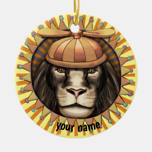 Beanie Lion custom name Ceramic Ornament