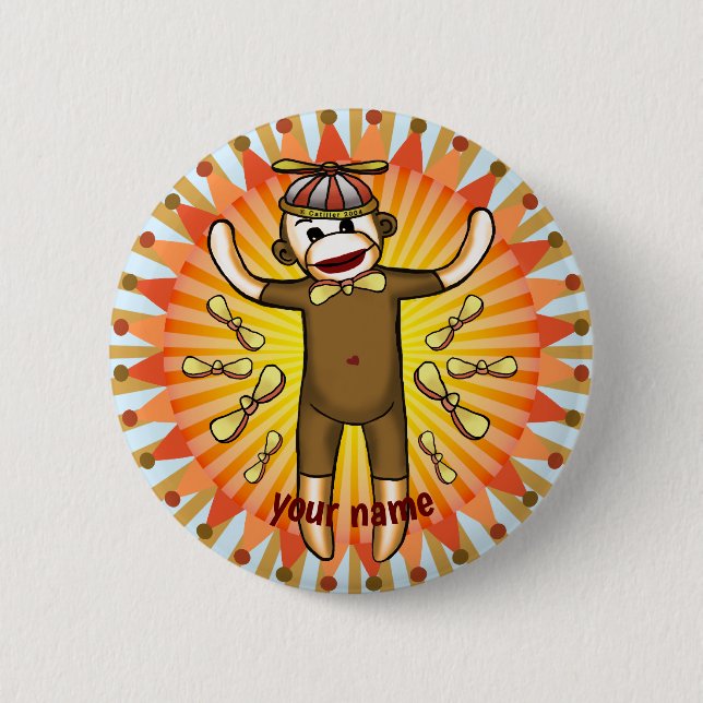 Beanie Sock Monkey  Button (Front)