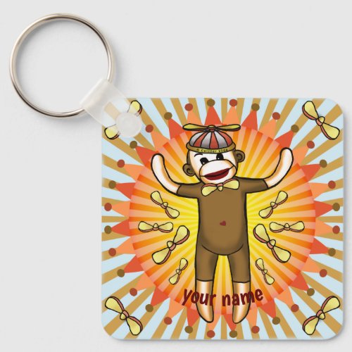 Beanie Sock Monkey custom name Keychain