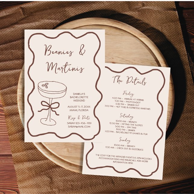 Beanies & Martinis Hand Drawn Bachelorette Weekend Invitation (Beanies & Martinis Hand Drawn Bachelorette Weekend Invitation)