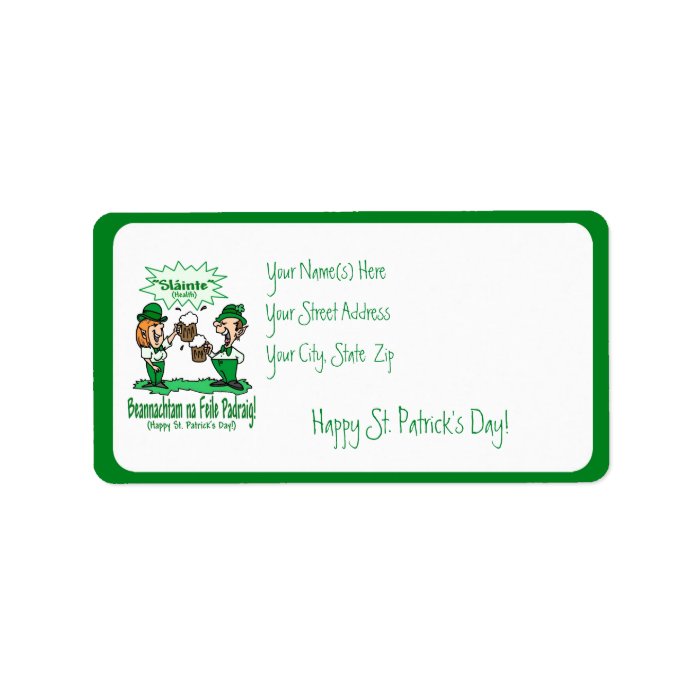 BEANNACHTAM NA FEILE PADEAIG Happy St Patricks Day Custom Address Label